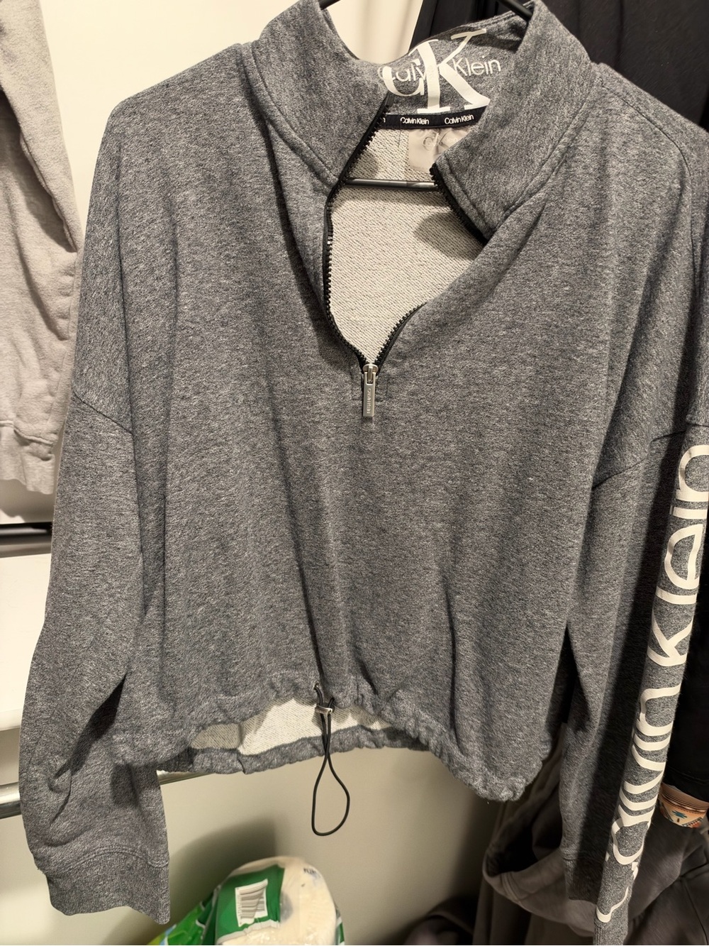 Calvin Klein Gray Half-Zip Cropped Cowl Sweater